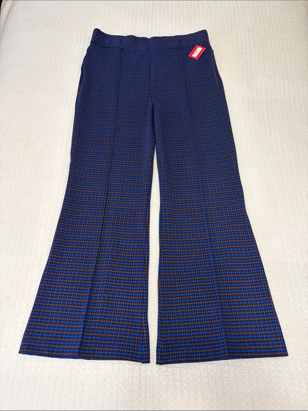 SPANX Hi-Rise Flare Perfect Pants in Blue Brown Houndstooth Jacquard Size 3X